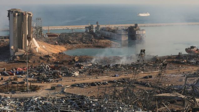 A general view shows the damage at the site of Tuesday’s blast in Beirut’s port area